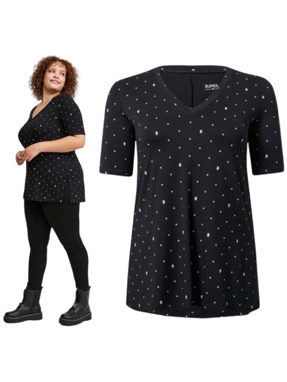 NWT torrid Black V-Neck Short Sleeve Polka Dot Top